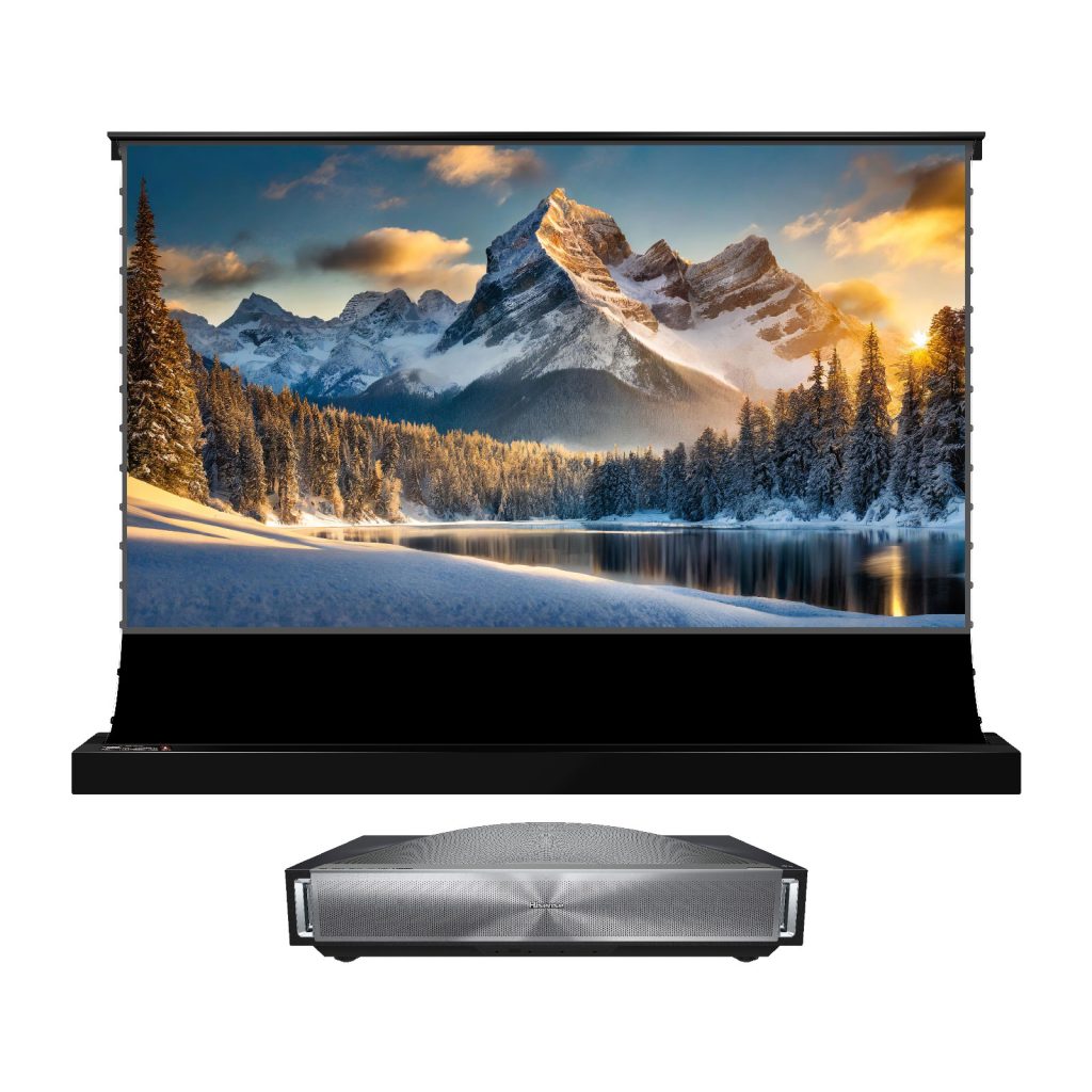 BUNDLE Hisense PX4 Pro 4K UST Projector with VIVIDSTORM S PRO motorised floor rising CLR/ALR projector screen